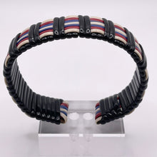 Load image into Gallery viewer, 1940's Make Do and Mend Wire Cuff Bracelet in Patriotic Red, White and Blue 'Telephone Wire'
