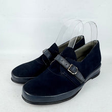 Load image into Gallery viewer, Original 1940's CC41 Deadstock Navy Blue Suede and Leather Wedge Shoes - UK 4 4.5