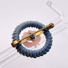 Load image into Gallery viewer, Original 1940's Pale Blue and Pink Wartime Make Do and Mend Wire Brooch with Flower Button Middle *