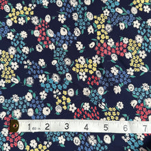 Load image into Gallery viewer, Original 1940's Blue Crepe Dressmaking Fabric with Floral Print in Red, Green, White and Yellow - 35" x 90" *