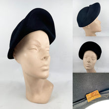 Load image into Gallery viewer, Original 1940's 1950's Hi-Aims Black Felt Hat with High Brim