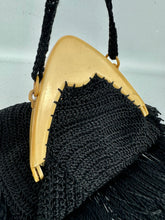 Load image into Gallery viewer, Original 1920's Antique Crochet Bag with Celluloid Frame with Cameo Clasp and Long Tassels *