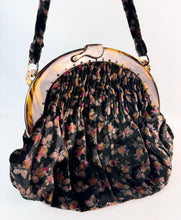 Load image into Gallery viewer, Original 1920's Antique Floral Silk Velvet Bag with Faux Tortoiseshell Frame in Black, Brown and Pink