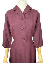 Load image into Gallery viewer, Original 1950's 1960's Petite Length Burgundy and Black Lightweight Wool Fine Check Dress - Bust 38