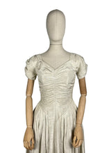 Load image into Gallery viewer, Original 1930's Ivory Grosgrain and Metallic Gold Thread Full Length Evening Dress with Ruching - Bust 32" *