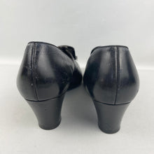 Load image into Gallery viewer, Original 1940's Black Leather Court Shoes with Pretty Tongue and Punch Detail - UK 7 7.5