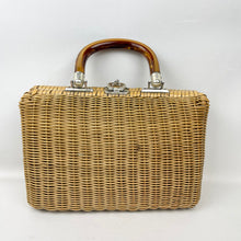 Load image into Gallery viewer, Original 1950’s Wicker Bag with Pretty Button Trim - Handmade in British Hong Kong