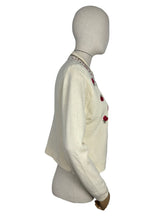 Load image into Gallery viewer, Original 1950's Season's Fashions Wool Cardigan with Pretty Floral Embroidery and Faux Pearl Buttons - Bust 38