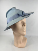 Load image into Gallery viewer, Original 1930's 1940's Pale Blue Felt Fedora with Grosgrain Trim