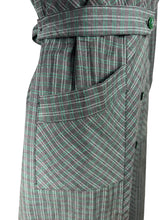 Load image into Gallery viewer, Original 1940’s Green and Grey Plaid Cotton Long Sleeved Belted Chore Dress with Pockets - Bust 38