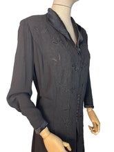 Load image into Gallery viewer, Original 1930’s Black Crepe Redingote with Wonderful Embroidery - Stunning Dress - Bust 40 42 *