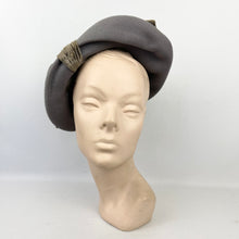 Load image into Gallery viewer, Original 1930's Dove Grey Side Tilt Hat with Large Oversized Velvet Bow Trim *