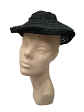 Load image into Gallery viewer, Original 1940's Black Straw Hat with Net Ruffle Trim and Grosgrain Band