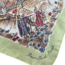 Load image into Gallery viewer, Original 1940's 1950's Pistachio Green Crepe Tourist Scarf for Bath and Brighton - Great Headscarf