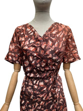 Load image into Gallery viewer, Original Rodney Model 1950's Wounded but Wearable Volup Aritificial Silk Day Dress in Brown and Cream - Bust 42 44