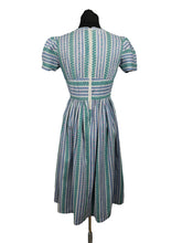 Load image into Gallery viewer, Original 1940's Petite Fit Textured Cotton Stripe Dress in Green, Pink, Blue and White - Bust 34 *