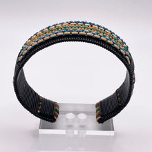 Load image into Gallery viewer, 1940's Make Do and Mend Wire Cuff Bracelet in Black, White, Red, Blue, Orange, Yellow and Green 'Telephone Wire'