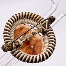 Load image into Gallery viewer, Original 1940's Brown and Cream Wartime Make Do and Mend Wirework Brooch with Cameo Middle