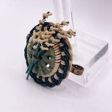 Load image into Gallery viewer, Original 1940's Dark Green and White Wartime Make Do and Mend Wire Brooch with Flower Spray and Button Trim *