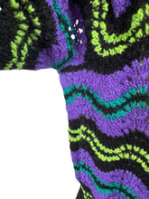 Load image into Gallery viewer, Reproduction 1940’s Hand Knitted Feather and Fan Striped Jumper in Black, Purple, Teal and Neon Green - Bust 36 38 40 *