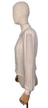 Load image into Gallery viewer, Original 1940's Semi Sheer Chiffon Crepe Long Sleeved Embroidered Blouse with Faux Pearl Buttons - Bust 36