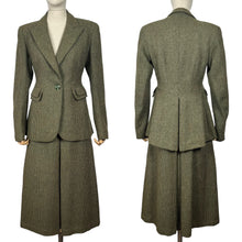 Load image into Gallery viewer, Original 1940’s Green, Brown and Cream Tweed Suit with Green Button Fastener - Bust 38