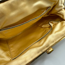 Load image into Gallery viewer, Original 1950's Soft Gold Leather Evening Bag with Snake Chain and Clear Paste Set Clasp
