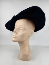 Load image into Gallery viewer, Original 1930's Inky Black Felt Hat with Coiled Felt Trim
