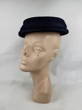 Load image into Gallery viewer, Original 1950's Navy Blue Straw Hat with Tassel Trim Made by Avalon