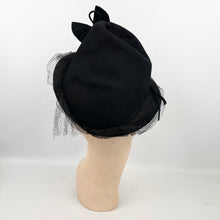 Load image into Gallery viewer, Incredible Original 1930's 1940's Black Felt Topper Hat with Net, Glass Beads and Butterfly Trim *