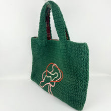 Load image into Gallery viewer, Original 1940's 1950's Green Wool Crochet Bag with Pretty Tartan Lining