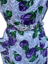 Load image into Gallery viewer, Original 1940’s 1950’s Belted Rose Print Cotton Day Dress in Grey, Purple and Green - Bust 40