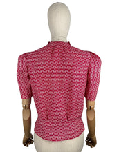 Load image into Gallery viewer, 1940's Reproduction Blouse in Red and White Hearts, Flowers and Stripe Novelty Print - Bust Pink, Blue, Yellow and White Feed Sack - Bust 35 36 37