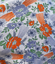 Load image into Gallery viewer, Original 1940's Blue, Orange and Green Floral Print Cotton Apron - Chore Dress - Would Make A Great Summer Dress - Bust 34 36