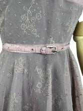 Load image into Gallery viewer, Original 1950's Pink Belted Nylon Day Dress with Floral Flock Print - Bust 34 36 *