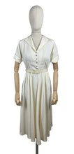 Load image into Gallery viewer, Original 1950's Ivory Mode O'Day Belted Day Dress with Button Bodice - Bust 34 *