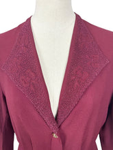 Load image into Gallery viewer, Stunning Original 1940's Burgundy Two Piece Crepe Suit with Soutache and Trapunto Quilting - Bust 40 42