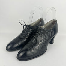 Load image into Gallery viewer, Original 1930's Black Leather Lace Up Shoes with Punch Detail - Narrow UK Size 3