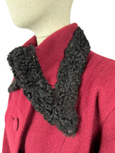 Load image into Gallery viewer, Exceptional Original 1930's 1940's Burgundy Wool Princess Coat with Astrakhan Collar - Bust 38 *