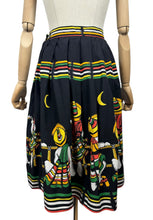 Load image into Gallery viewer, Original 1950's Black Cotton Skirt with Novelty Mexican Print - Waist 25 *