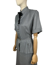 Load image into Gallery viewer, Original 1940's Navy and White Mode O'Day Gingham Check Suit with Original Belt and Velvet Bow Neck - Bust 40