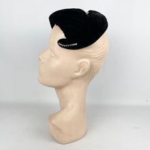 Load image into Gallery viewer, Original Black Ruched Velvet Cocktail Hat by Jacoll with Pretty Paste Trim *