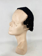 Load image into Gallery viewer, Original Late 1940's American Inky Black Crochet Cotton Skull Cap Hat
