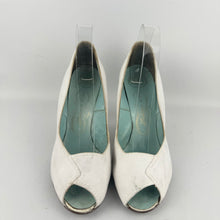 Load image into Gallery viewer, Original 1940's 1950's Dolcis Debutante de Luxe White Leather Peeptoe Heels - UK 5.5 6 *