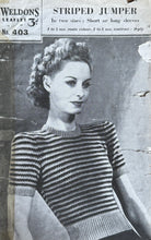 Load image into Gallery viewer, Reproduction 1940’s Hand Knitted Fair Isle Striped Jumper in Silver and Slate Rose Pink - Bust 34 36 *