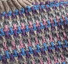 Load image into Gallery viewer, Reproduction 1940's Waffle Stripe Jumper with Bow Neck in Beige, Purple, Blue, Pink and Grey - Knitted from a Wartime Pattern - Bust 34 36