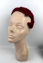 Load image into Gallery viewer, Original 1950's Burgundy Felt Hat with Bow Trim and Pleated Mesh Detail by Jacoll