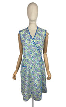 Load image into Gallery viewer, Original 1940's Floral Wraparound Apron in White, Purple, Blue and Green - Pretty Pinny - Bust 32 34 36