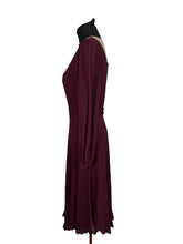 Load image into Gallery viewer, Original 1930's Petite Length Burgundy Crepe Long Sleeved Belted Day Dress with Lace Detail - Bust 34