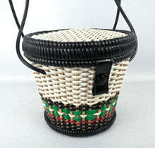 Load image into Gallery viewer, Original 1950's Small Wicker Handbag in White, Black, Green and Red